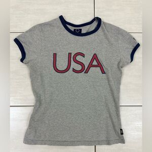 Y2K 2004 Grey USA Olympics Short Sleeve Baby Tee